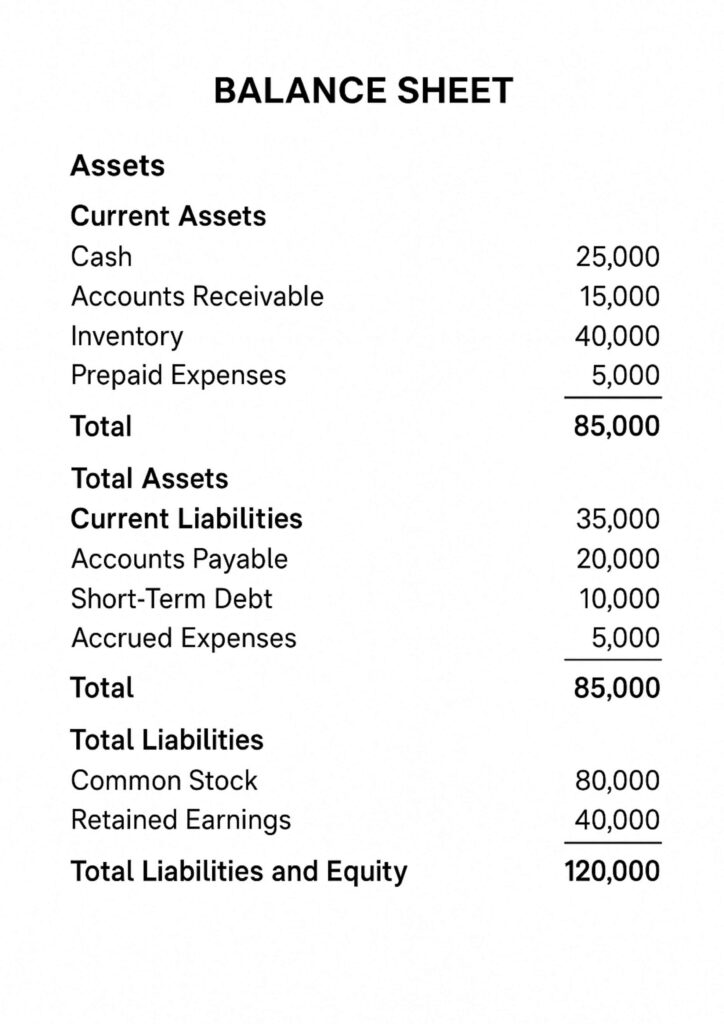 format of report type of balance sheet.