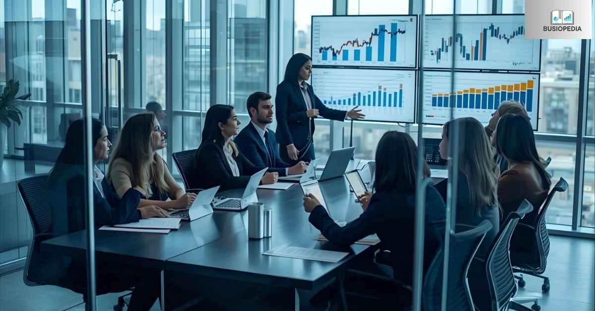 Corporate finance team analyzing merger and acquisition opportunities